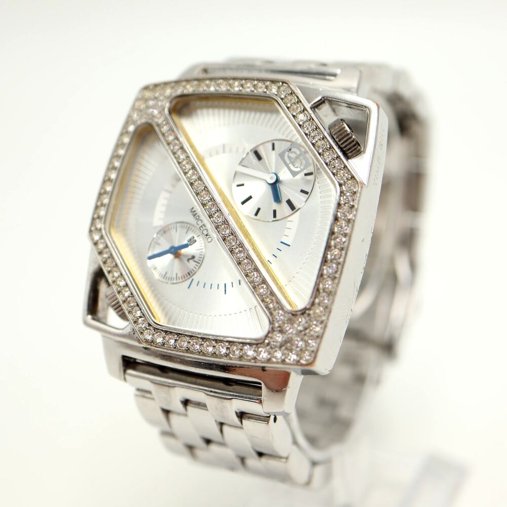 Vintage Y2K Marc Ecko Dual Dial 41mm Watch Crystal Silver Tone Steel New Battery